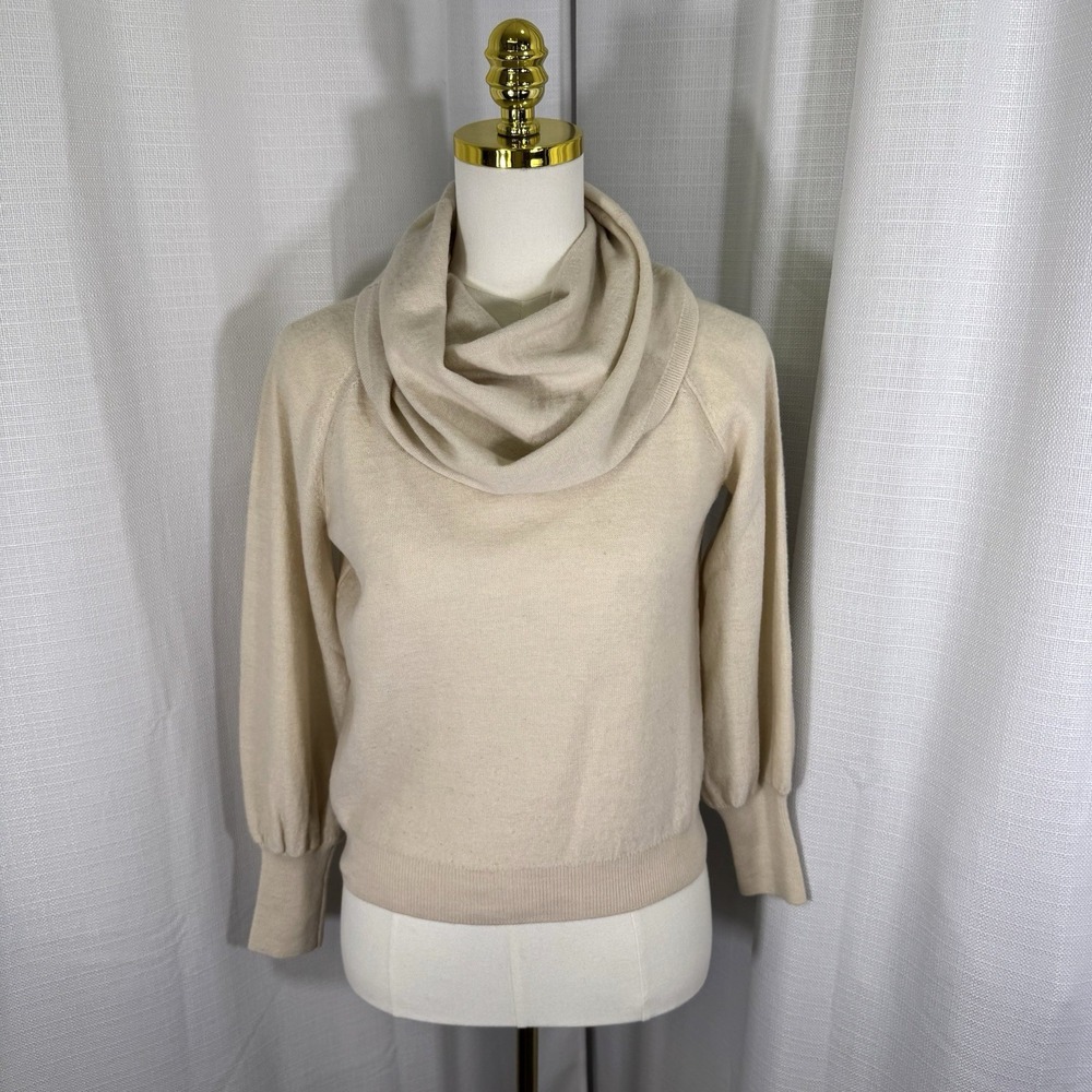 Anthropologie Cowl Neck 100% Merino Wool Sweater Womens Small‎ Beige Cozy Soft